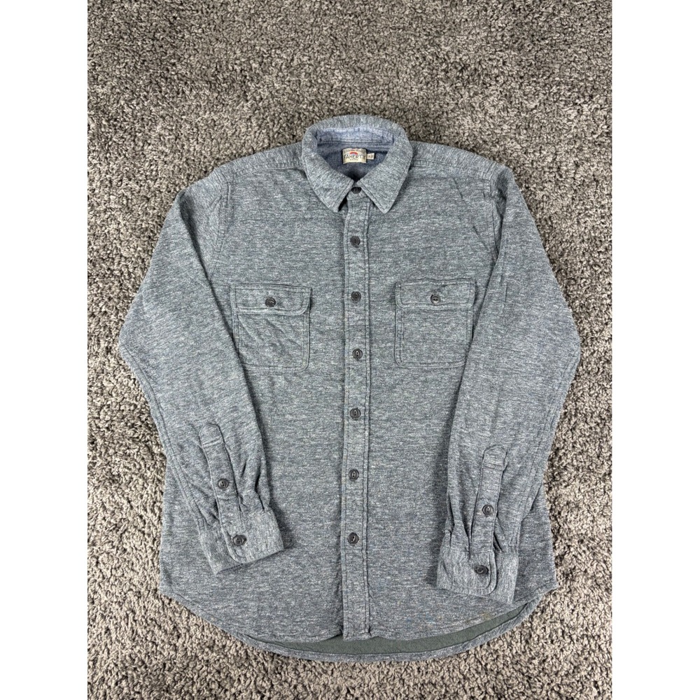 Faherty Brand Mens Knit Button Down Shirt Small Gray lined Long Sleeve Heathered